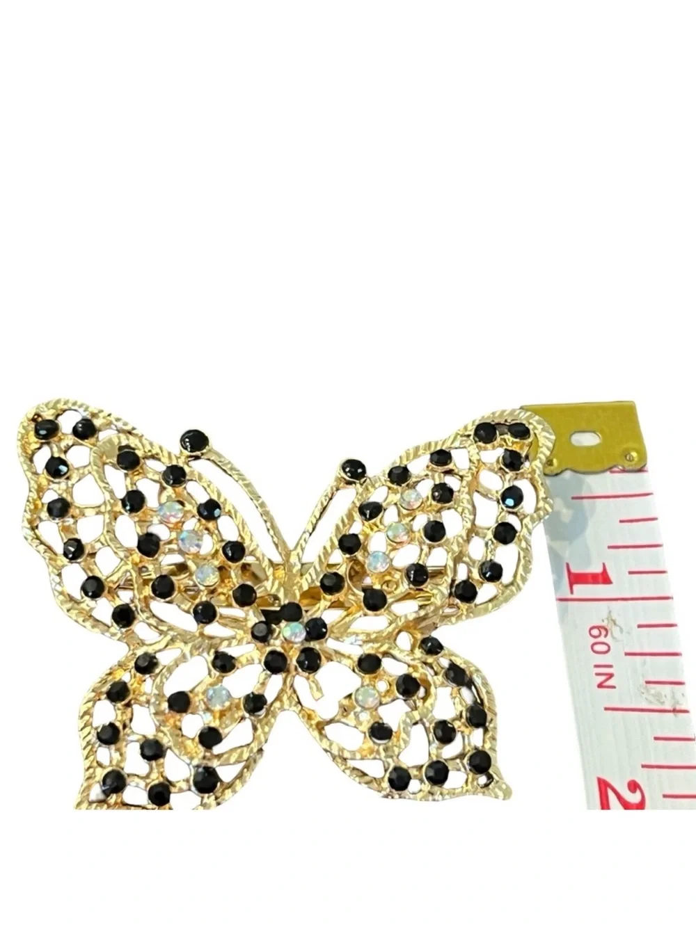 Gold Butterfly Brooch with Black and Iridescent Stones FINAL PRICE DROP
